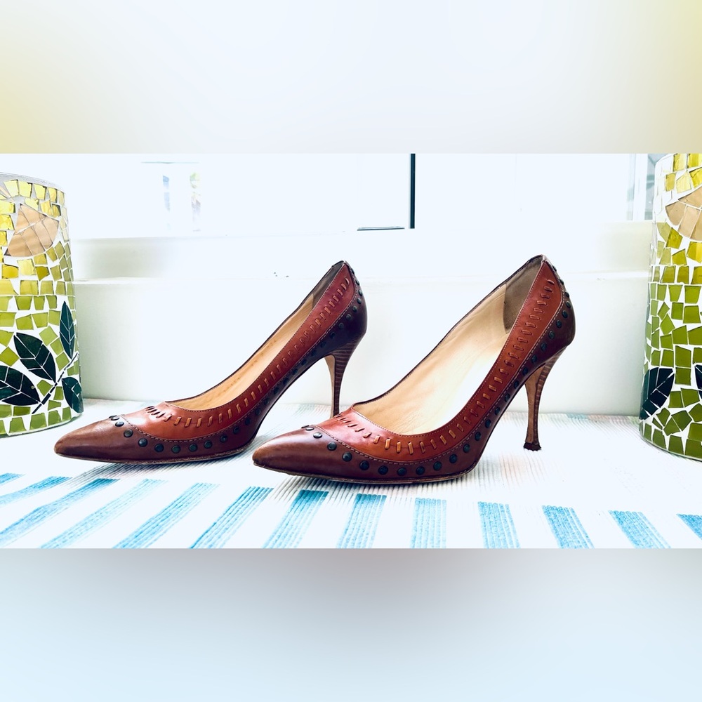 Cole Haan tan leather studded heels size 9.5